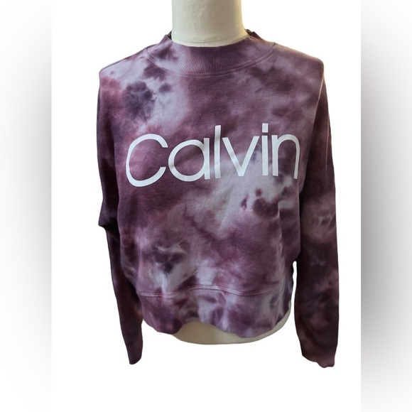 CALVIN Klein Performance Tie-Dye Cropped Sweatshirt purple, pink, and white - Picture 8 of 8